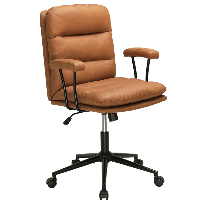 Ephex Modern Brown Leather Executive Office Chair, Adjustable Height & Backrest, Support Armrests, Swivel Wheels, 400 Lbs Weight