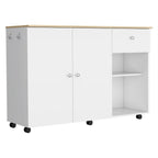 Syros Kitchen Island Cart, 6 Carter, 1 Drawer, Double Door Cabinet, 2 External Shelves, 4 Interior Shelves, White/Pine