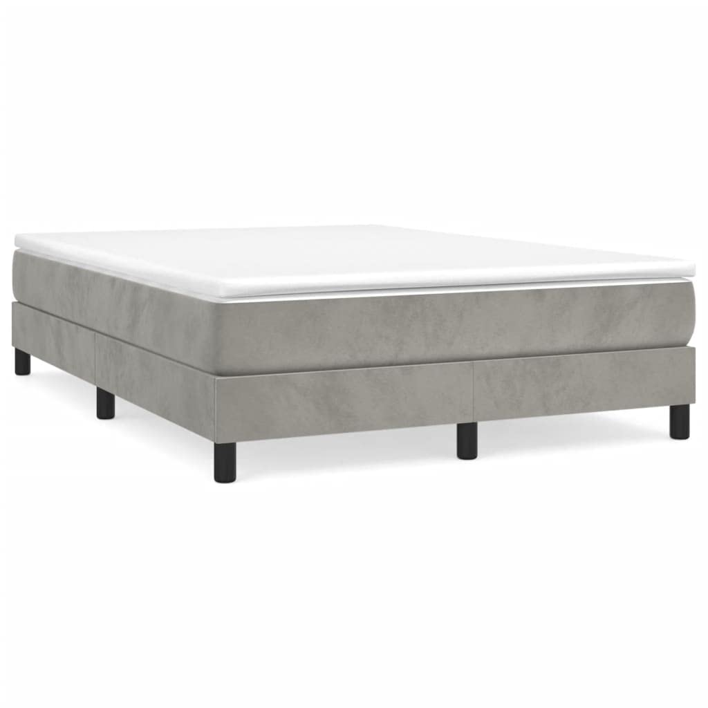 vidaXL Modern Velvet Box Spring Bed Frame, Full Size, Light Gray - Sturdy Plywood and Engineered Wood Construction for Restful Sleep