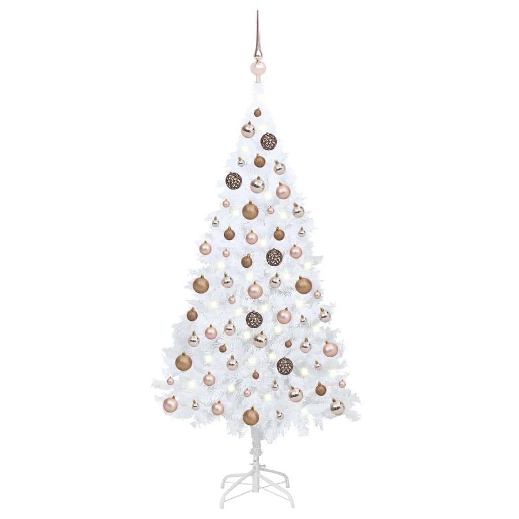 Vidaxl White Artificial Pre-Lit Christmas Tree With Rose Gold Decorations And Led Lights, Stable Metal Stand, Pvc Material, 70.9&quot; Height'