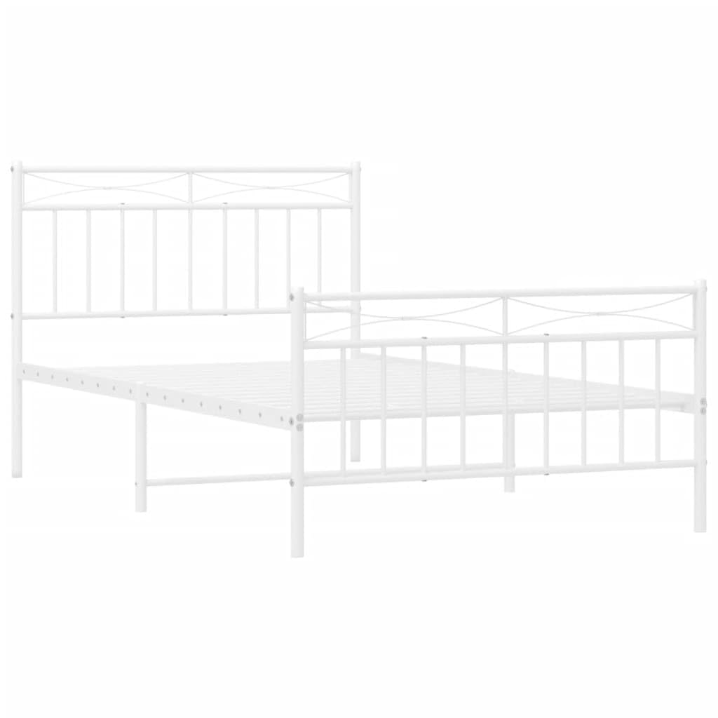 vidaXL Classic Design White Metal Bed Frame with Underbed Storage Space, Headboard and Footboard for Twin Size Mattress
