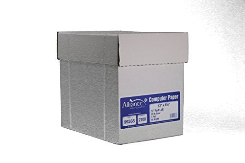 Alliance Continuous Computer Paper 12' X 8-1/2' Blank Left & Right Perforated 1-Part 92 Bright 20Lb 2700 Sheets Per Carton