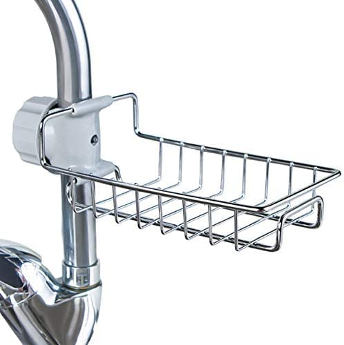 Lexazo Faucet Storage Racks Adjustable Sink Rag Sponge Draining Rack Stainless Steel Heavy Duty Thickening Hanging Faucet Sink C