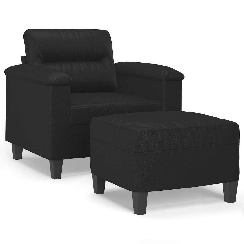 vidaXL Black Sofa Chair with Footstool – Faux Leather Upholstered - Featuring Comfort Seating and Versatile Design – Ideal for Living Room, Lounge Area and Office Space
