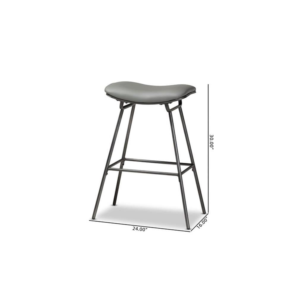 Baxton Studio Jette Modern and Contemporary Grey Fabric Upholstered Dark Grey Metal 2-Piece Bar Stool Set