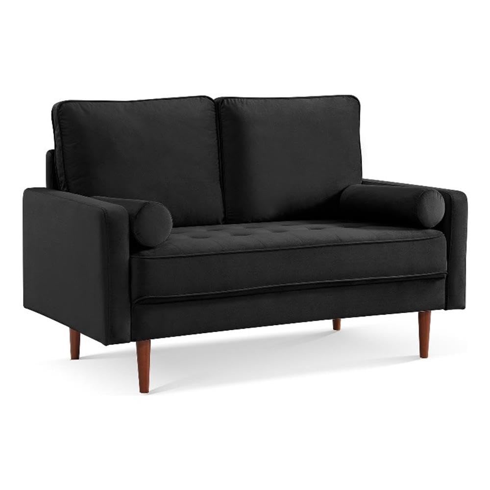 American Furniture Classics Black 57 Inch Wide Upholstered Two Cushion Loveseat with Bolster Pillows Velvet, 57&quot; x 32&quot; x 37&quot;