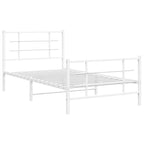 vidaXL Metal Bed Frame - Steel Single Bed with Headboard/Footboard, Slatted Base, White, Under-Bed Storage Space, Bedroom Furniture, 81.5x41.3x35.4