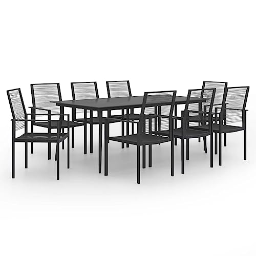 vidaXL Modern 9-Piece Patio Dining Set with Rectangular Glass Table and PVC Rattan Chairs - Durable, Rust-Resistant, Weatherproof Outdoor Furniture Set in Black