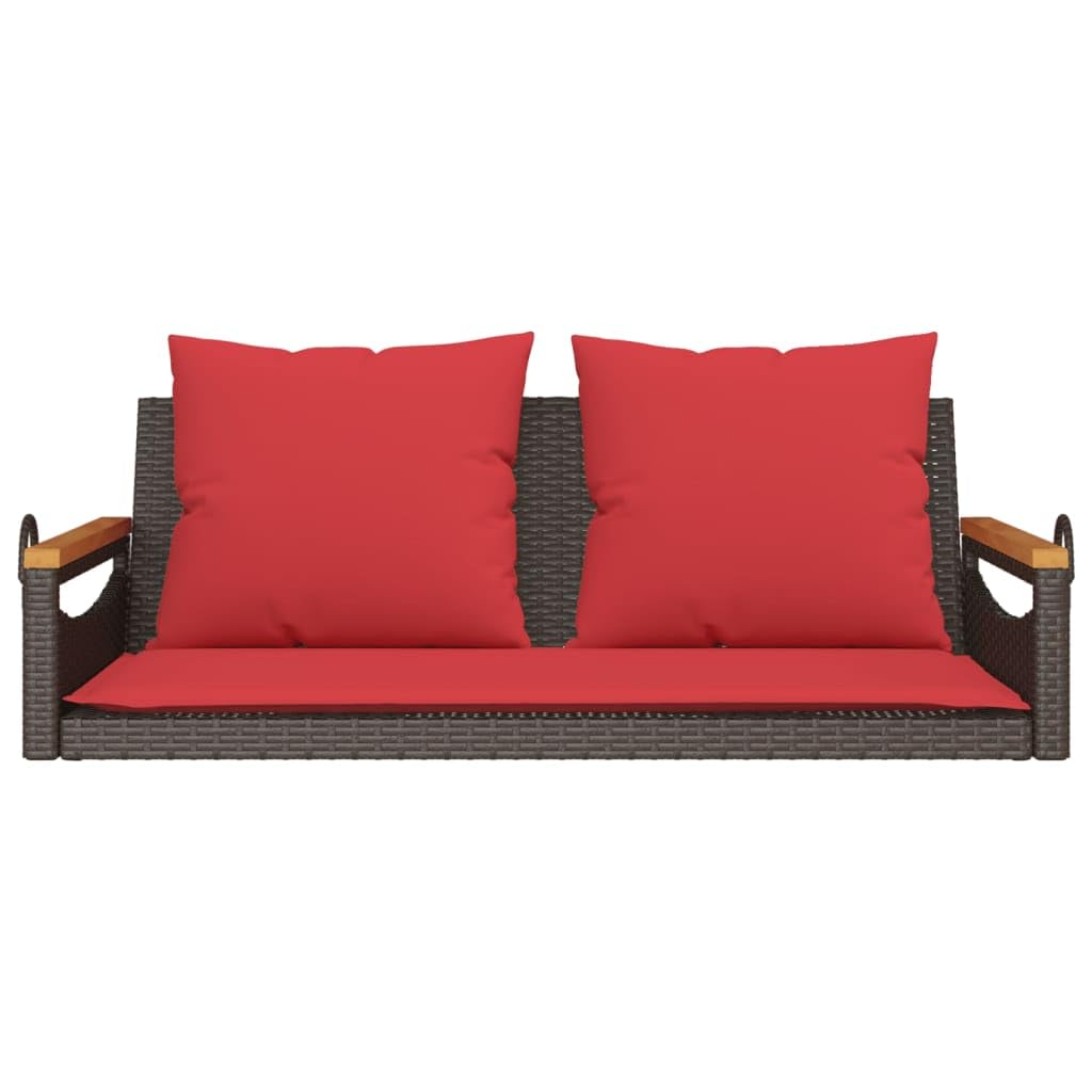 vidaXL Brown Poly Rattan Swing Bench - Comfortable Cushions, Weather-Resistant, 109x62x40 cm, Robust Steel and Acacia Wood Frame for Outdoor/Garden/Patio Use