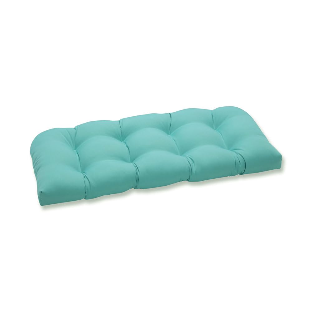Pillow Perfect Pompeii Solid Indoor/Outdoor Wicker Patio Sofa/Swing Cushion Tufted, Weather And Fade Resistant, 19' X 44', Blu