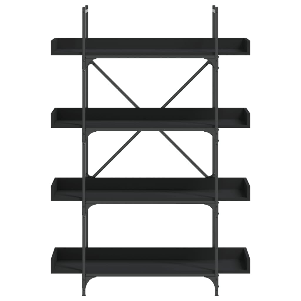 vidaXL 4-Tier Black Bookcase: Durable Engineered Wood and Metal Frame - Adjustable Feet Ideal for Home, Office or Library