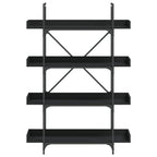 vidaXL 4-Tier Black Bookcase: Durable Engineered Wood and Metal Frame - Adjustable Feet Ideal for Home, Office or Library