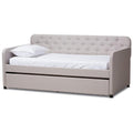 Baxton Studio Camelia Modern and Contemporary Beige Fabric Upholstered Button-Tufted Twin Size Sofa Daybed with Roll-Out Trundle Guest Bed