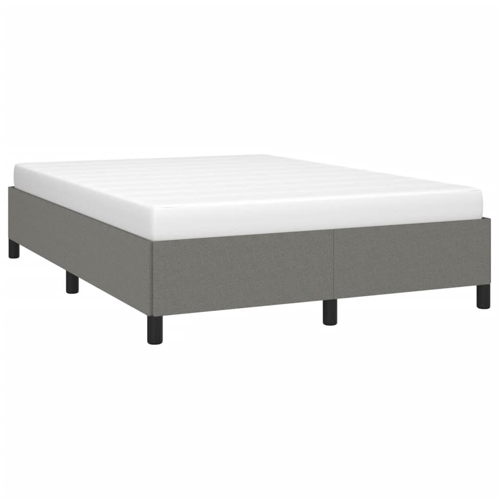 vidaXL Queen Size Bed Frame with Plywood Slats, Platform Bed Frame, Fabric Upholstered Mattress Foundation, No Box Spring Needed & Easy Assembly, Dark Gray, Without Mattress