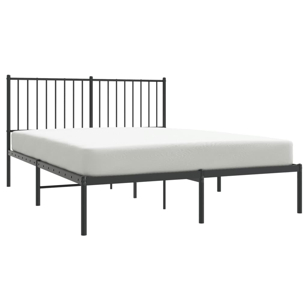 vidaXL Black Metal Bed Frame with Storage Space and Headboard, Sturdy Powder-Coated Steel, Ideal for 53.9&quot;x74.8&quot; Mattress, Provides Excellent Support, Easy Assembly