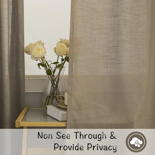 Rustic Livingroom 108 Inch Length Linen Textured Curtains,2 Panels Back Tab Hooks Belt Track Burlap Flax Weave Light Filtering Semi Sheer Drapes,9Ft Extra Long Curtains For High Window,Taupe,52'X108'