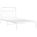 vidaXL Metal Bed Frame with Headboard - White Single Bed 39.4"x78.7" - Sturdy Steel Construction, Storage Space, Elegant Design