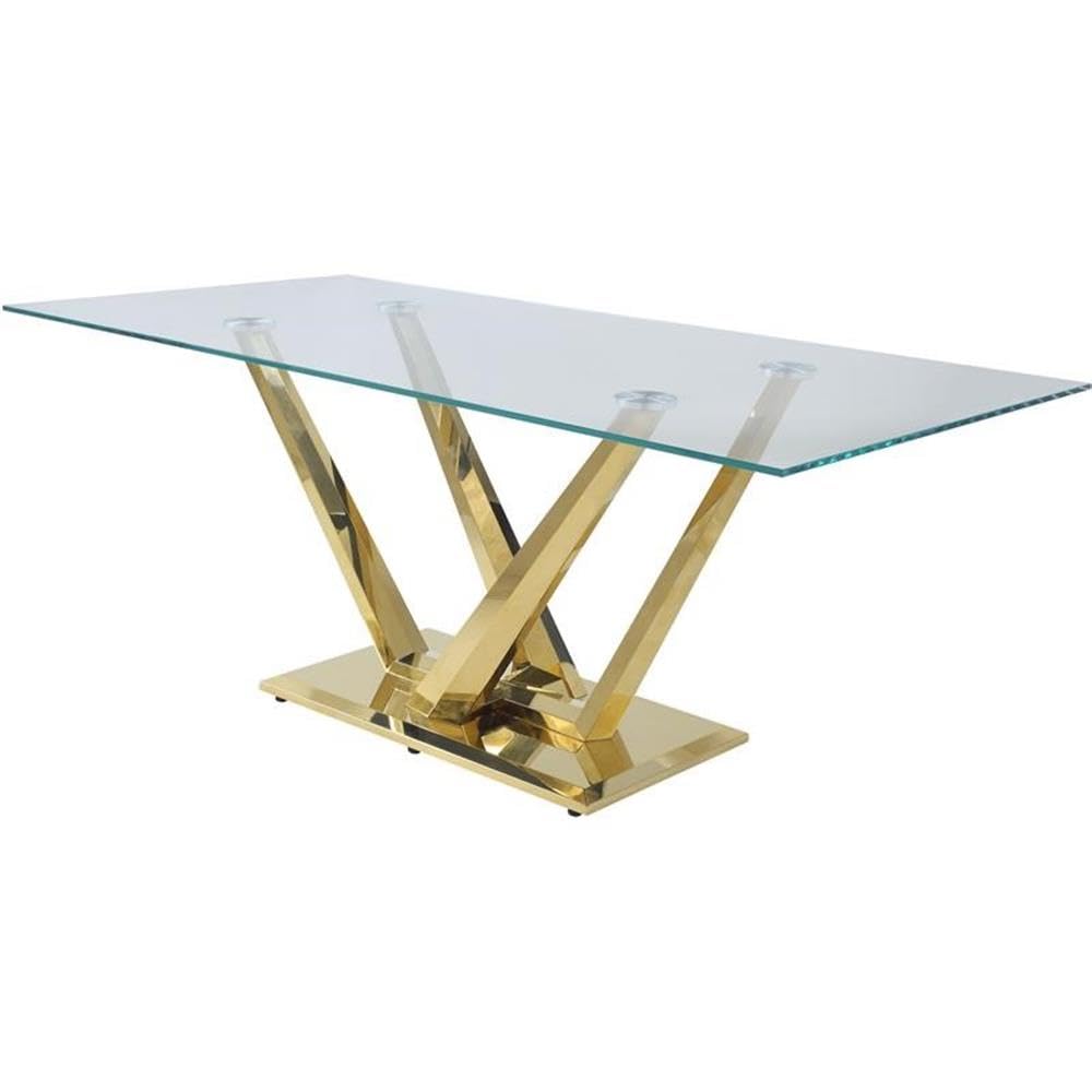 Acme Barnard Dining Table in Clear Glass and Mirrored Gold