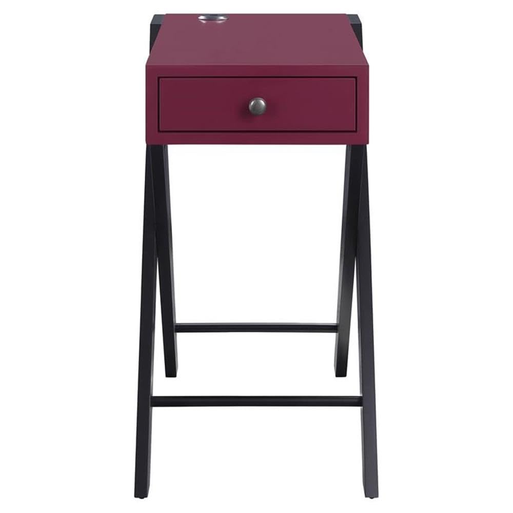 Acme Fierce Wooden Side Table With Usb Charging Dock In Burgundy And Black