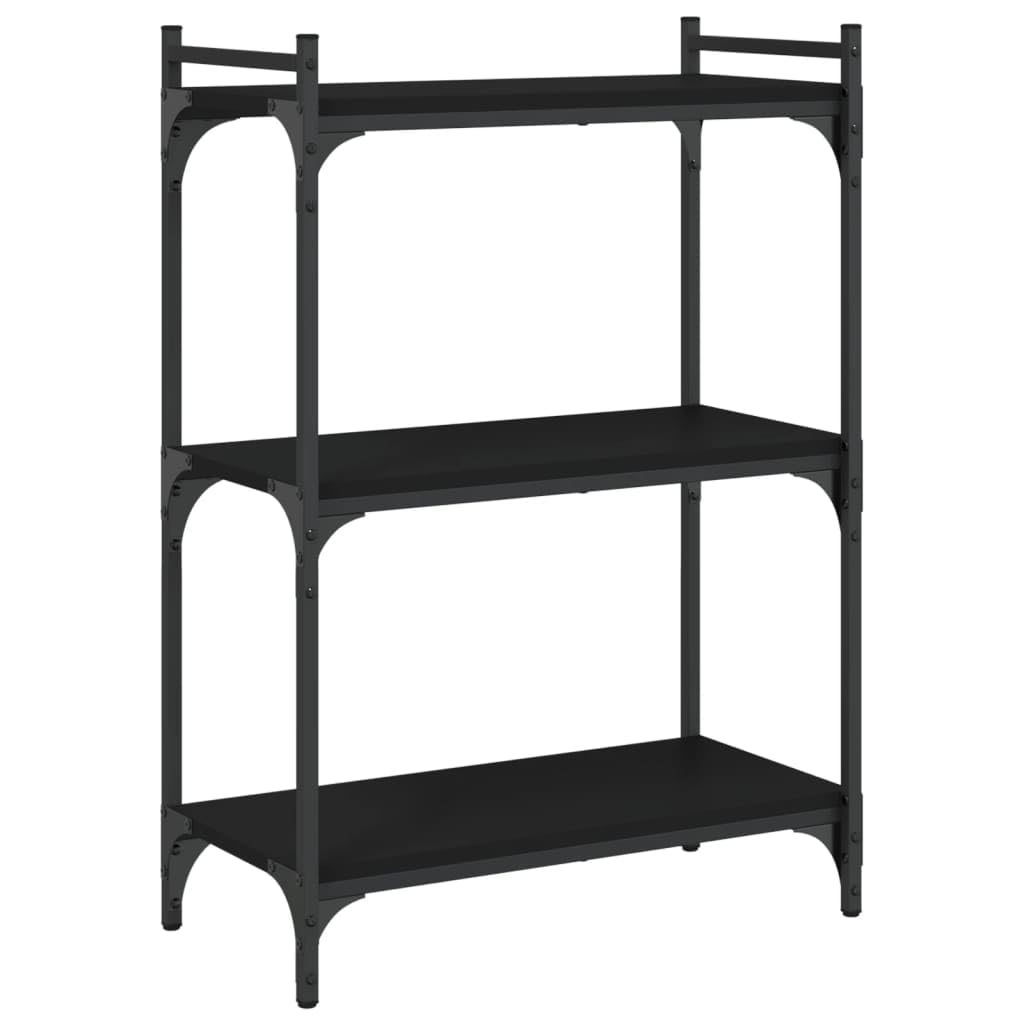 vidaXL 3-Tier Bookcase in Industrial Style- Engineered Wood and Metal Black Bookshelf with Adjustable Feet- Book Organizer for Home/Office