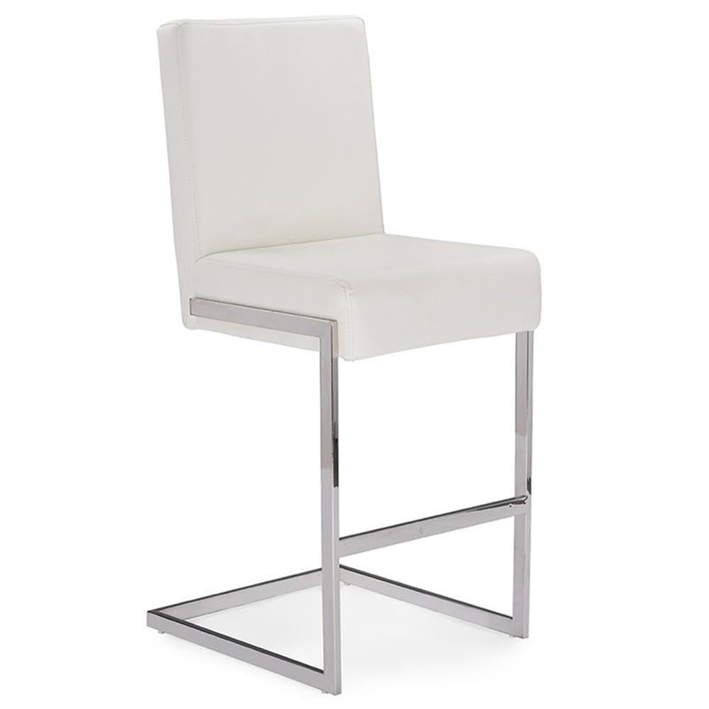 Baxton Studio Toulan Modern and Barstool White Faux Leather Upholstered Stainless Steel Barstool