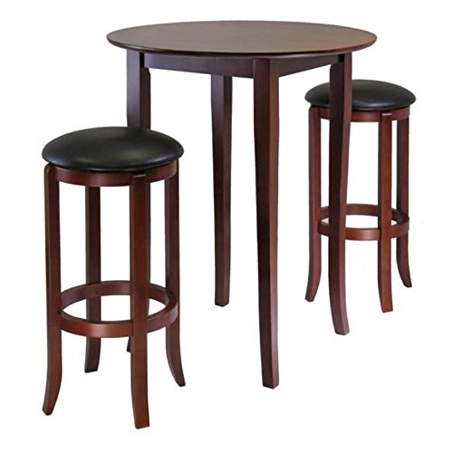 Ergode Wood Summit 3-Piece Pub Table Set | Modern Retro Style | Sturdy Wood Composite Tabletop | Adjustable Swivel Stools | Chrome Plated Finish (94381-VV)