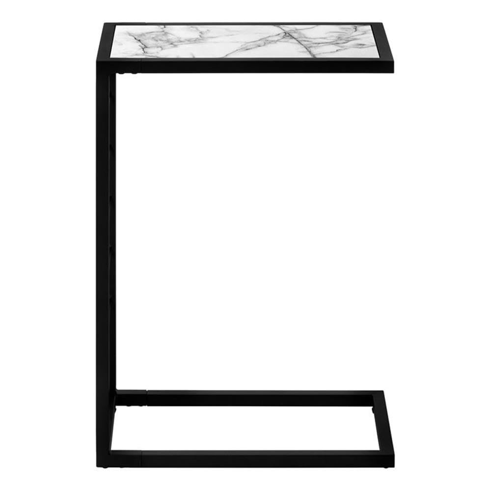Monarch Specialties 3300 Accent Table, C-Shaped, End, Side, Snack, Living Room, Bedroom, Laminate, Contemporary, Modern Table-25 H/White Marble-Look/Black Metal, 10.25&quot; L X 18.25&quot; W X 25.25&quot; H
