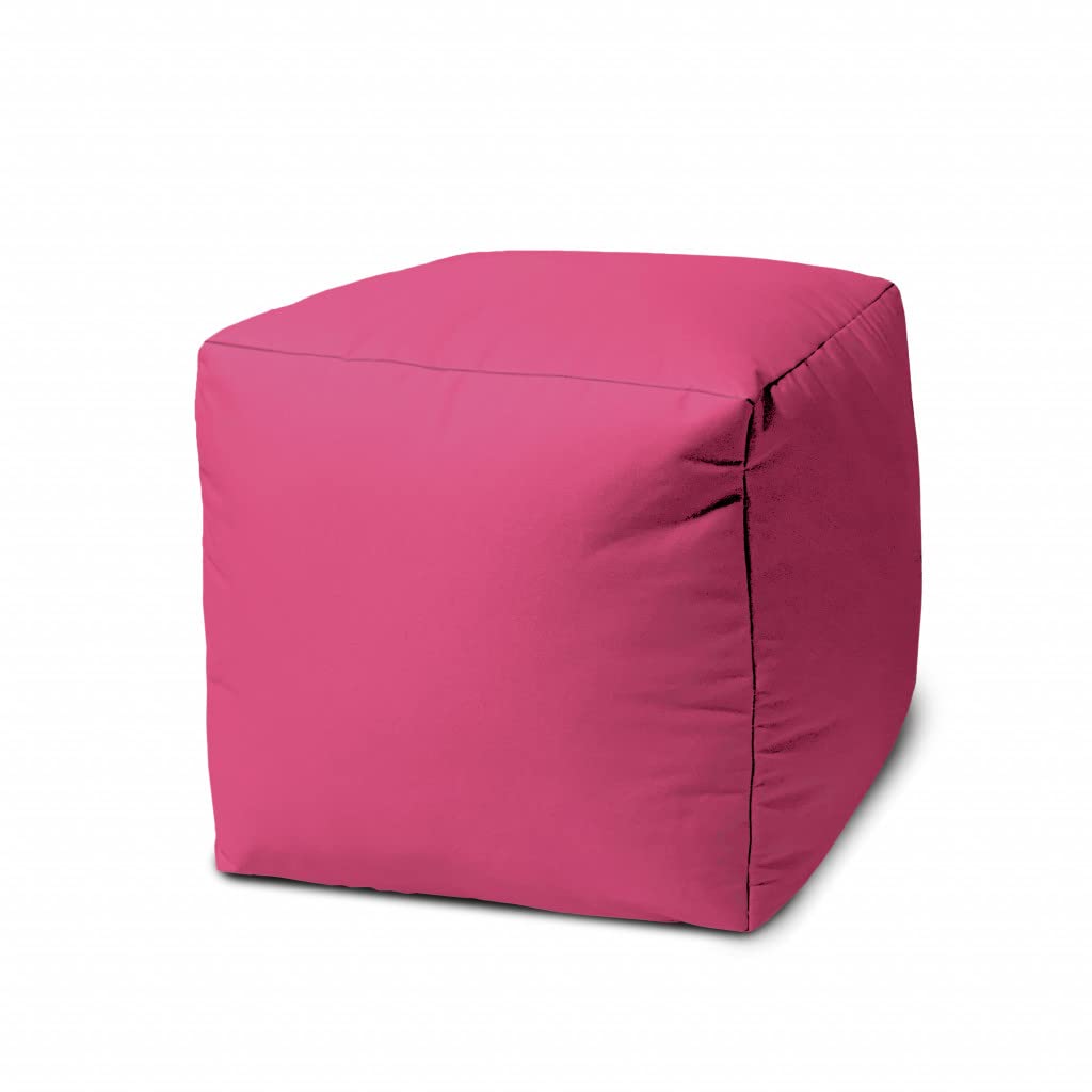 HomeRoots Vinyl-Backed Canvas 17 Cool Bright Hot Pink Solid Color Indoor Outdoor Pouf Ottoman