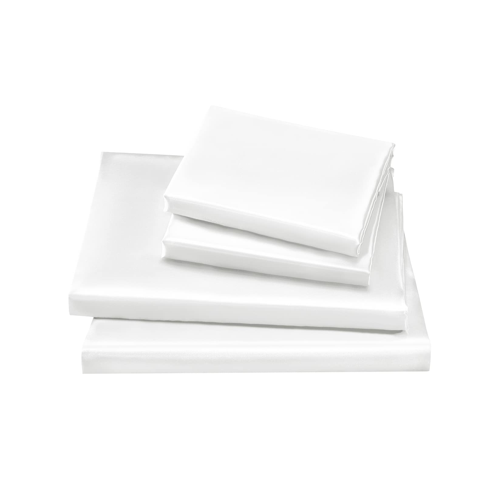 Golal Satin Sheets Queen Size - 4 Pieces Luxury Silky Soft Bed Sheets, Wrinkle-Free White Satin Silk Sheet Set With 1 Deep Pocket Fitted Sheet, 1 Flat Sheet, 2 Pillow Cases