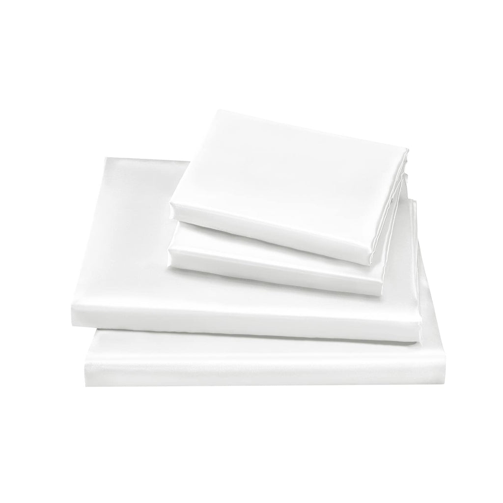 Golal Satin Sheets King Size - 4 Pieces Luxury Silky Soft Bed Sheets, Wrinkle-Free White Satin Silk Sheet Set With 1 Deep Pocket Fitted Sheet, 1 Flat Sheet, 2 Pillow Cases