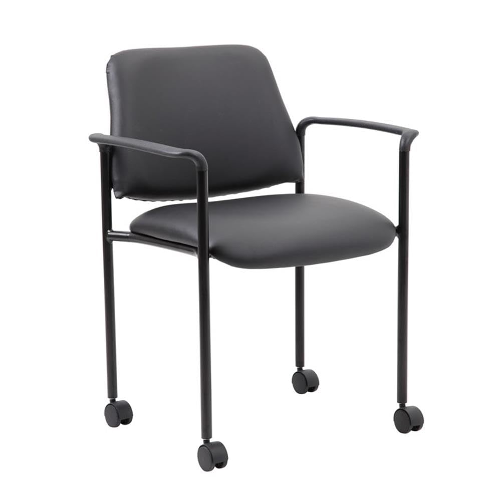 Boss Office Products Black Boss Office Square Back Diamond Stacking Chair W/Arm Caressoft