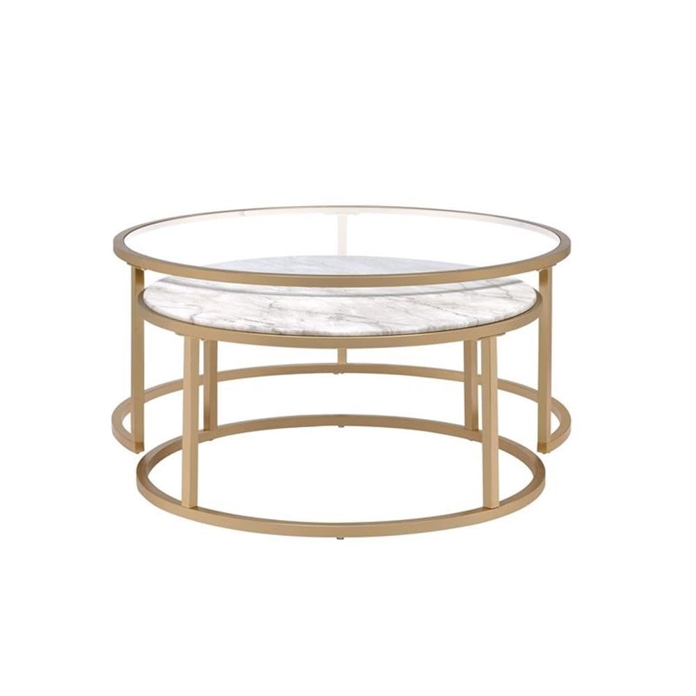 acme 81110 2 Piece Shanish Nesting Table Set - Faux Marble & Gold - 16 x 36 x 36 in.