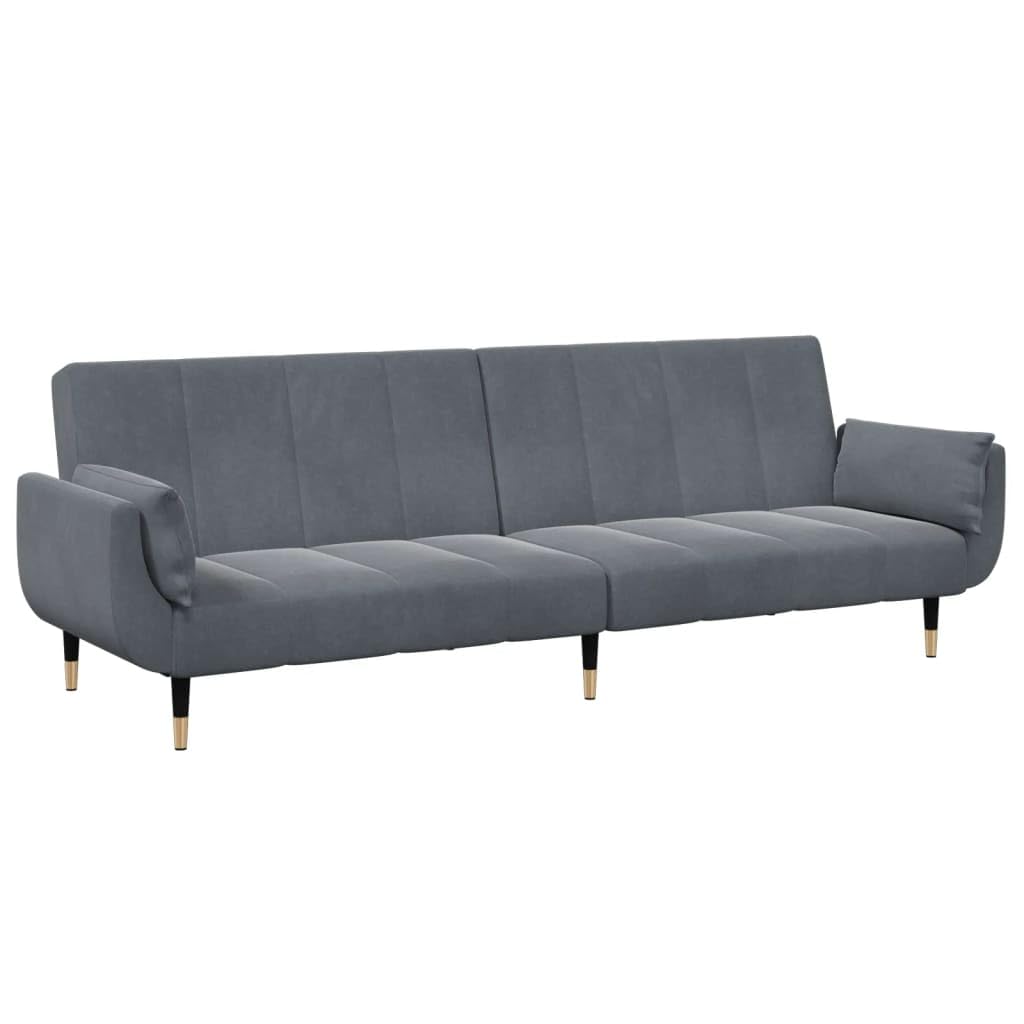 vidaXL 2 Seater Sofa Bed with Stool Velvet Dark Grey, Sofa Bed with Footstool, Folding Sofa Bed, 2 Seater Sofa Bed