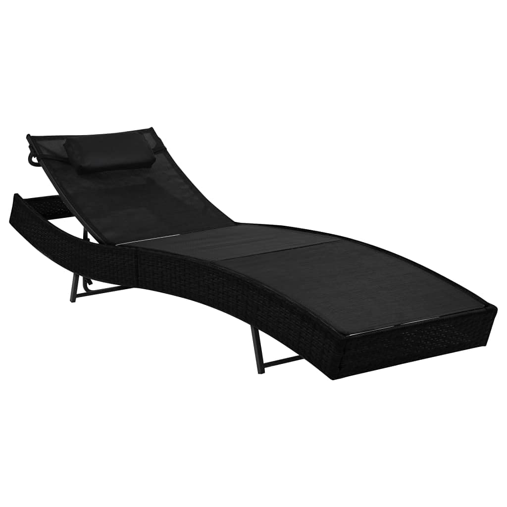 vidaXL Sun Lounger - Adjustable and Comfortable Poly Rattan Sunbed with Pillow, Suitable for Outdoor Use - Easy to Assemble - Perfect for Patio, Garden or Poolside