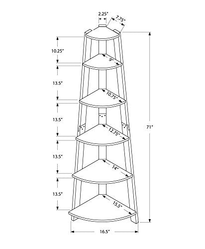Monarch Specialties Corner Bookcase, 72&quot; H, Cappuccino