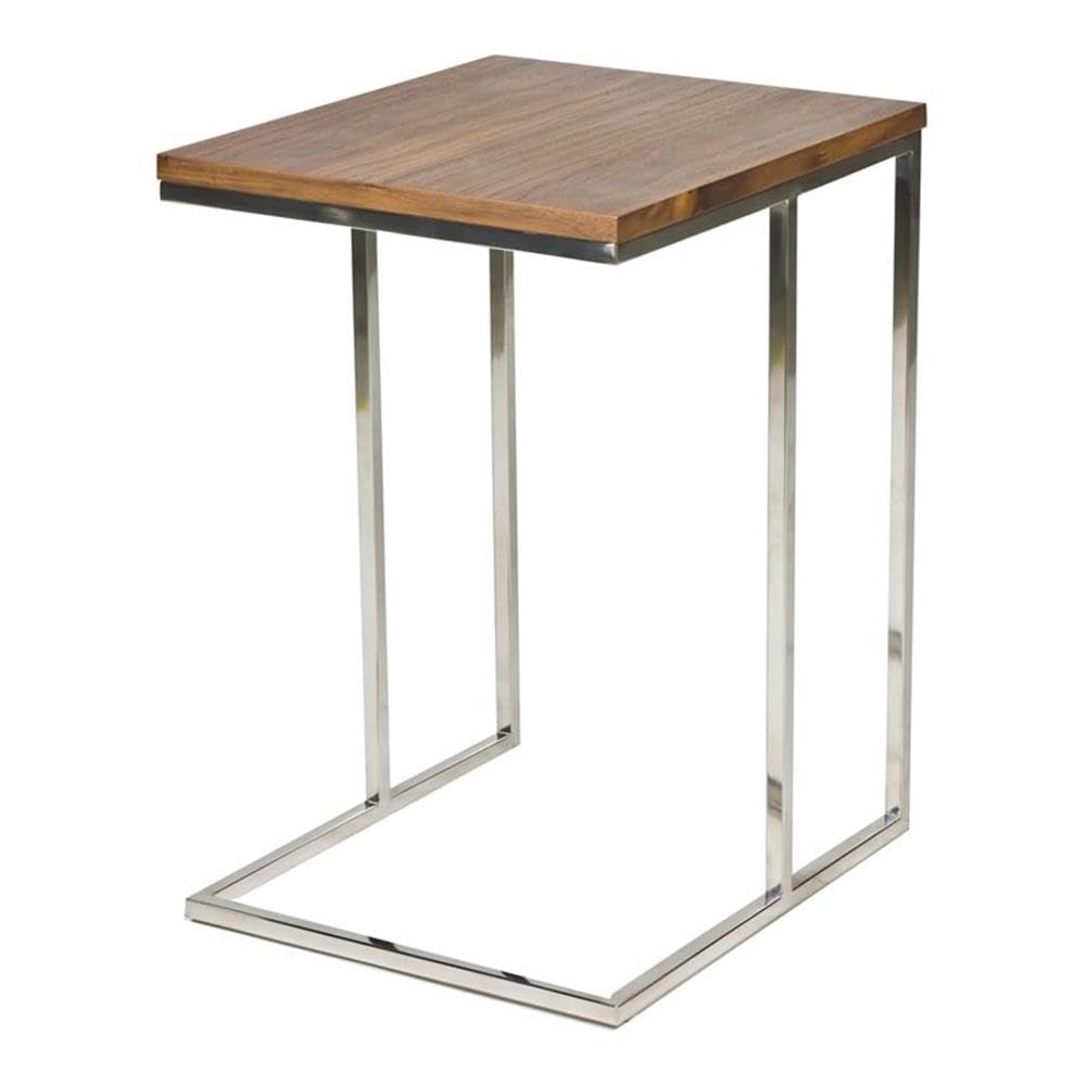 Pangea Home Fred Modern Wood Veneer & High Polished Steel Tray Table In Walnut