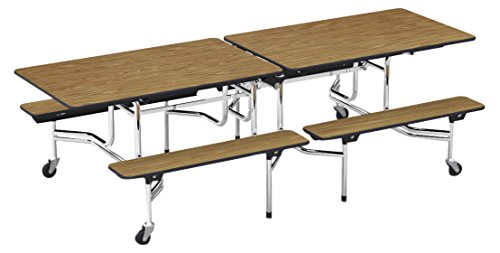 Mt Series Mobile Bench Table, 144&quot; X 30&quot; Top, Medium Oak Top, Black Edge, Chrome Frame