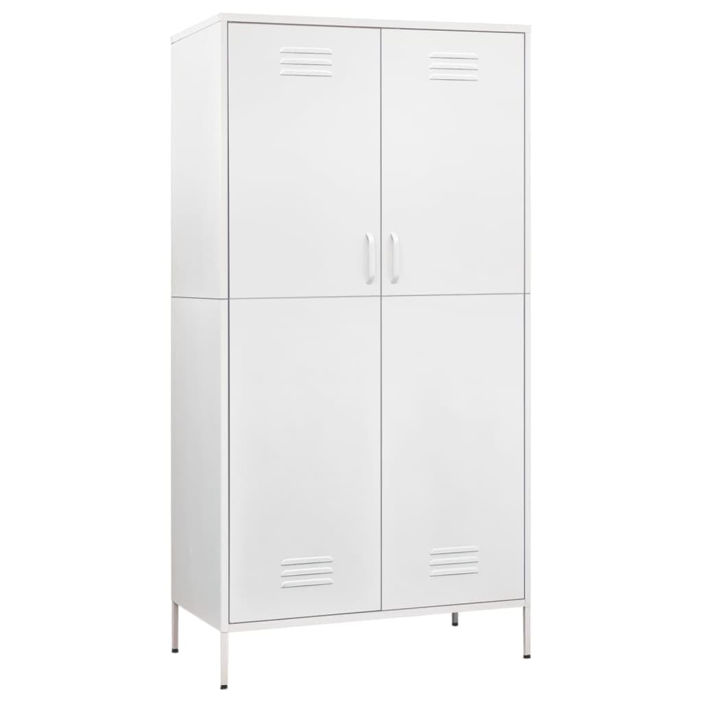 vidaXL White Wardrobe - Durable Steel Construction, 4 Adjustable Shelves, Hanging Rod, Levelers on Bottom - Dimensions 35.4"x19.7"x70.9"