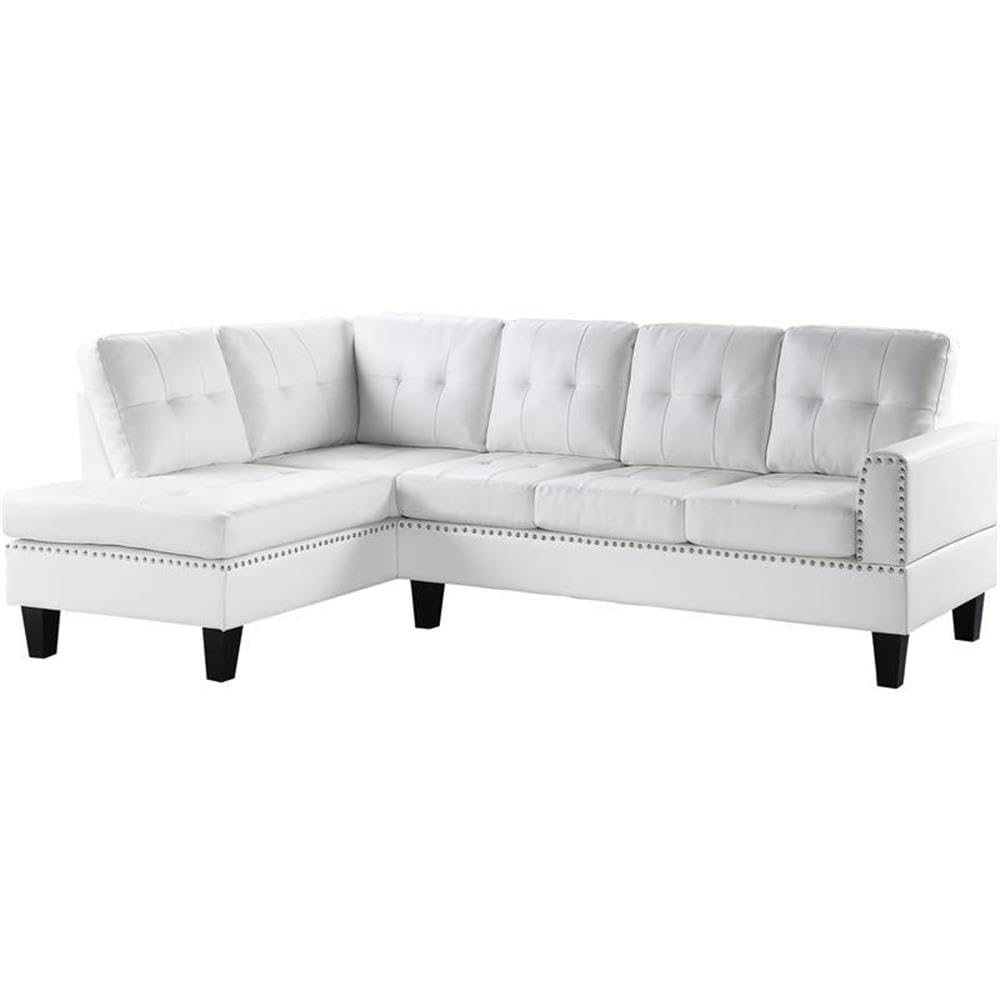 Acme Jeimmur 2-Piece Faux Leather Sectional Sofa with Nailhead Trim in White