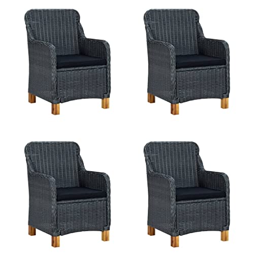 vidaXL 5-Piece Patio Dining Set in Dark Gray – Solid Acacia Wood Table and Chairs with Cushions – Durable Outdoor Furniture for Modern Farmhouse Decor