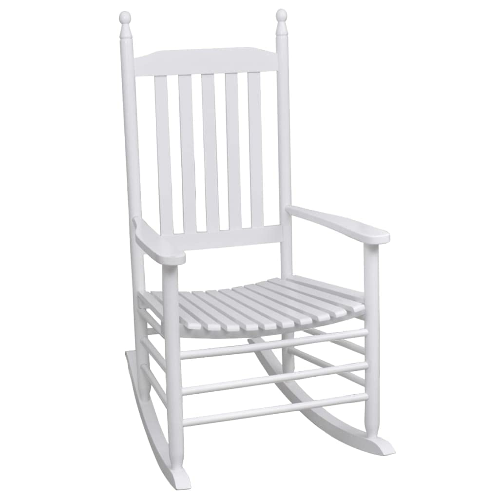 vidaXL Solid Wood Rocking Chair - Classic White Rocker Armchair with a Curved Seat - Weather-Resistant Fir Hardwood, for Living Room or Patio