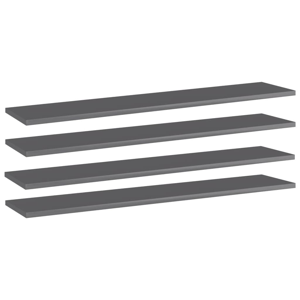 vidaXL Bookshelf Boards 4 pcs - 39.4&quot; High Gloss Gray, Durable Engineered Wood, Easy to Clean and Install, Contemporary Style, for Home or Office