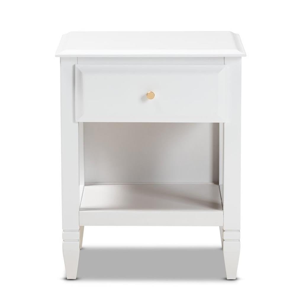 Baxton Studio Naomi Classic and Transitional White Finished Wood 1-Drawer Bedroom Nightstand