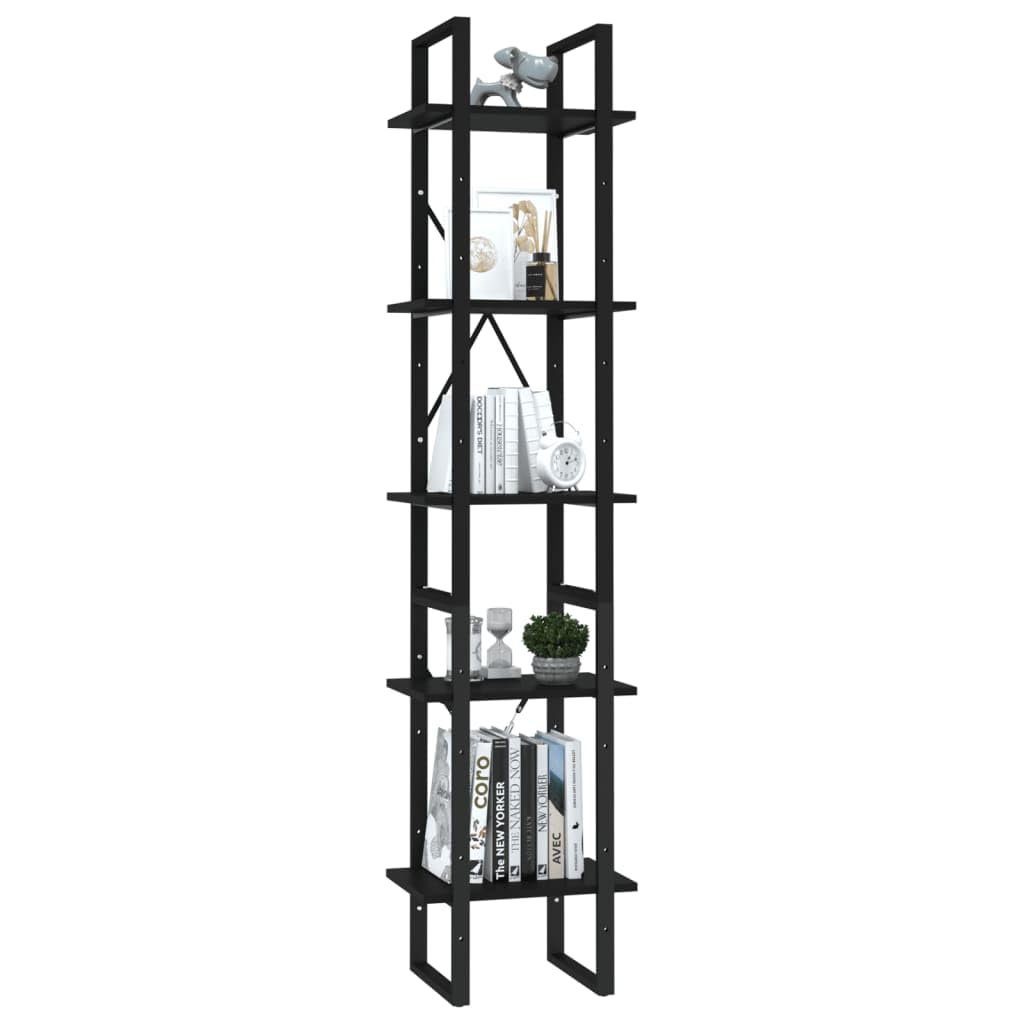 vidaXL Bookshelf, Book Cabinet with 5 Doors Bookcase, Storage Shelf for Office Living Room, Freestanding Shelving Unit, Modern, Black Engineered Wood