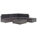 vidaXL Patio Lounge Set - 6-Piece Poly Rattan Gray Sectional Sofa Set with Coffee Table and Ottoman - Comfortable Outdoor Seating with Cushions