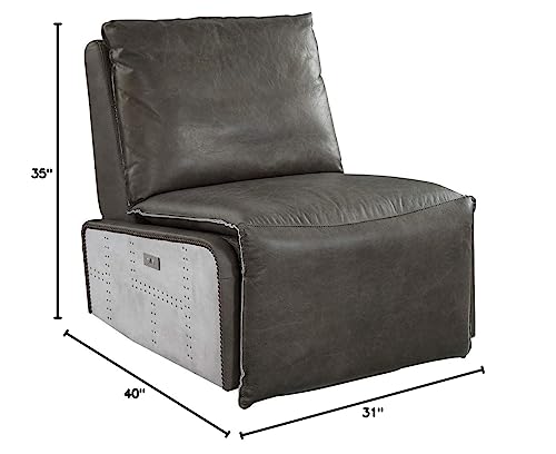 Acme Metier Power Motion Recliner in Gray Top Grain Leather and Aluminum
