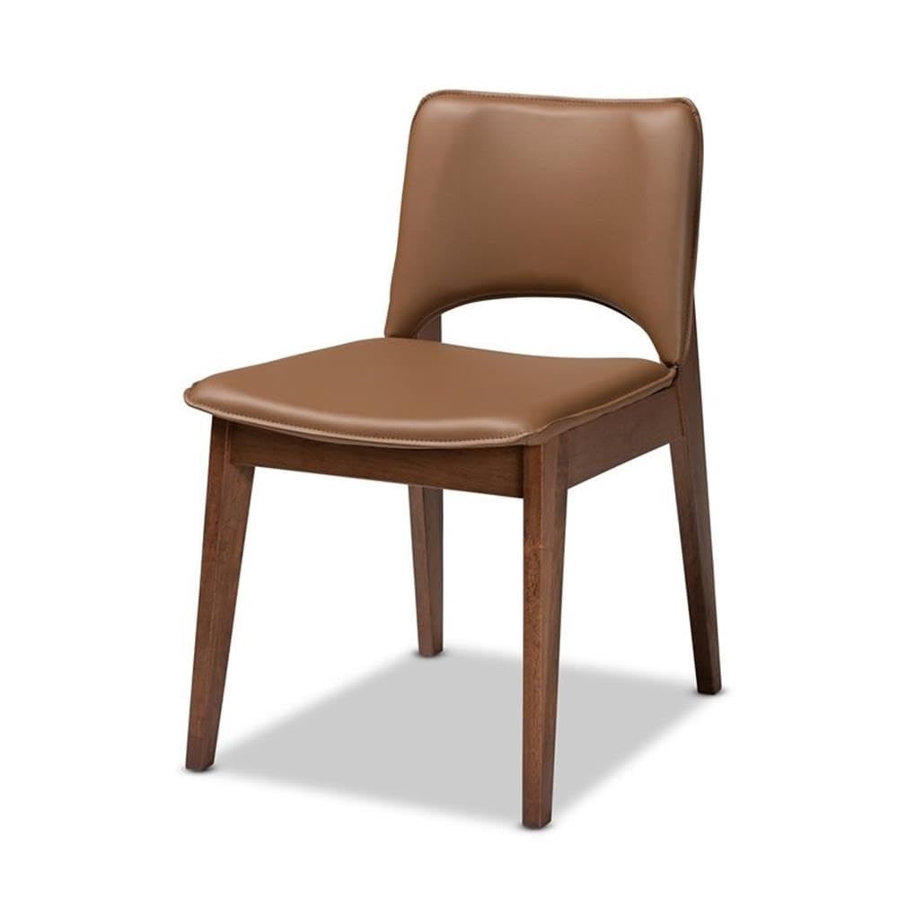 Baxton Studio Afton Mid-Century Modern Brown Faux Leather Upholstered and Walnut Brown Finished Wood 7-Piece Dining Set