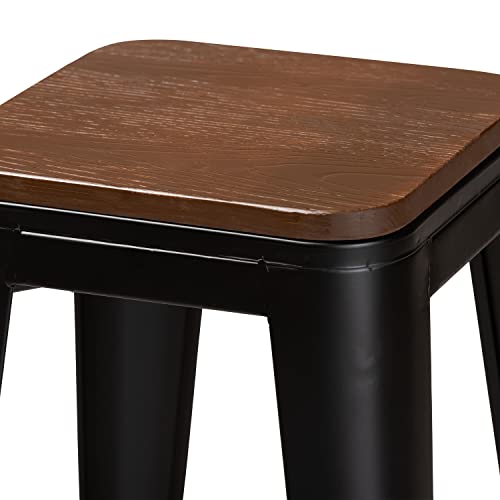 Baxton Studio Horton Modern and Contemporary Black Metal and Walnut Brown Finished Wood 4-Piece Bar Stool Set