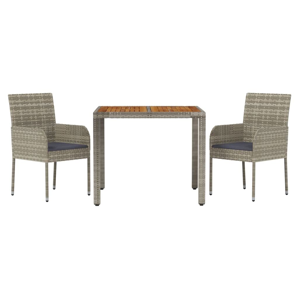 vidaXL Patio Dining Set - Modern 3 Piece Outdoor Furniture with Cushions, Gray Poly Rattan Construction, Versatile Modular Design, Comfortable & Sturdy