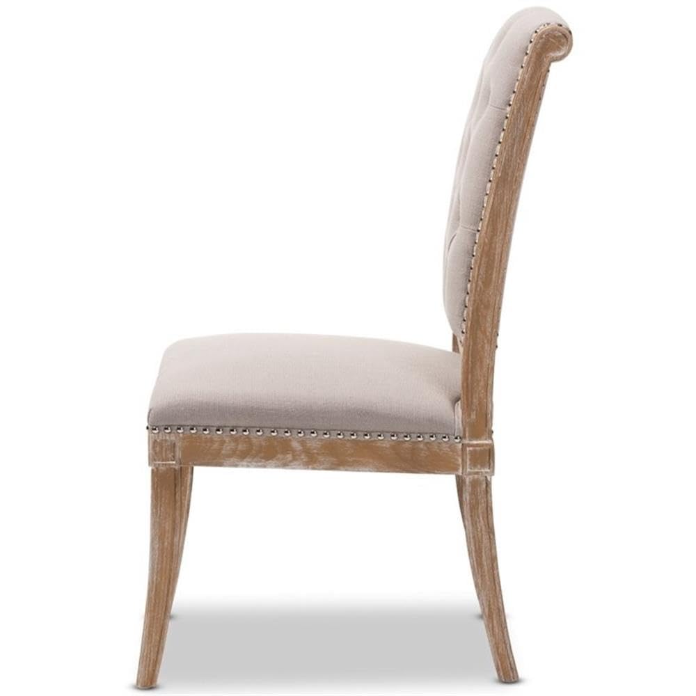Baxton Studio Charmant French Provincial Beige Fabric Upholstered Weathered Oak Finished Wood Dining Chair